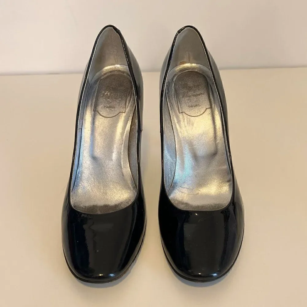 Roger Vivier Black Patent Leather Pumps with Silver Trompette Heels - Picture 2 of 8